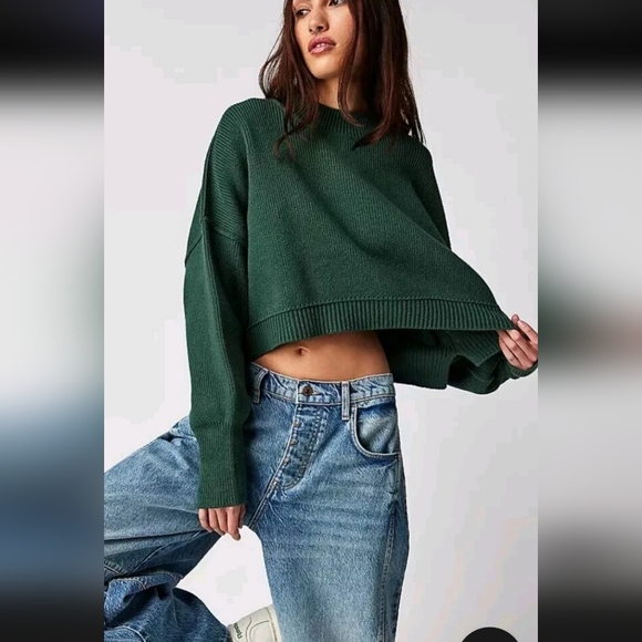 Free People Sweaters - Free People Easy Street Crop Sweater Hunter Green Small